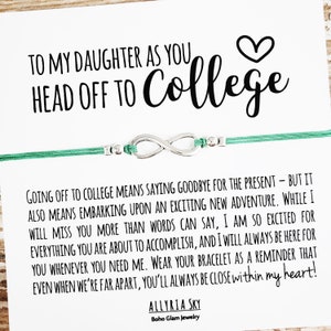 Bracelet de l'amitié avec carte « Aller à l'université » pour fille, cadeau pour fille, remise des diplômes, deuxième cycle du secondaire, étudiant de première année, au revoir, tu me manques