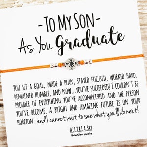 Bracelet cadeau avec carte de graduation "Fils", cadeau de graduation de fils, bracelet de fils, diplôme d'études secondaires, diplôme d'études collégiales, cadeau de diplômé pour fils