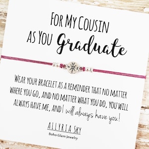 Bracelet d’amitié avec carte de graduation cousine | | de cadeaux de remise des diplômes de cousins | de graduation cousin Bracelet Cousin | Lycée, Diplômé du collège
