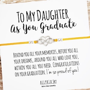 Bracelet d’amitié avec carte de fin d’études « To My Daughter » | | cadeau mère-fille | cadeau de remise des diplômes de fille Lycée, Diplômé du collège