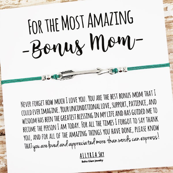 Charm Friendship Bracelet with "Bonus Mom" Mother's Day Card,  Mother's Day Gift, Bonus Mom, Bonus Daughter, Stepmother, Stepmom Gift