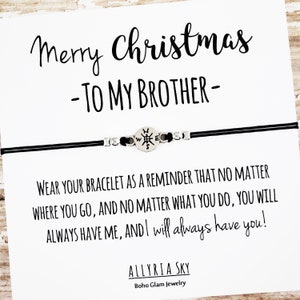 Bracelet d’amitié avec carte « Joyeux frère de Noël », cadeau de Noël frère, bracelet frère, frère longue distance, frère soeur