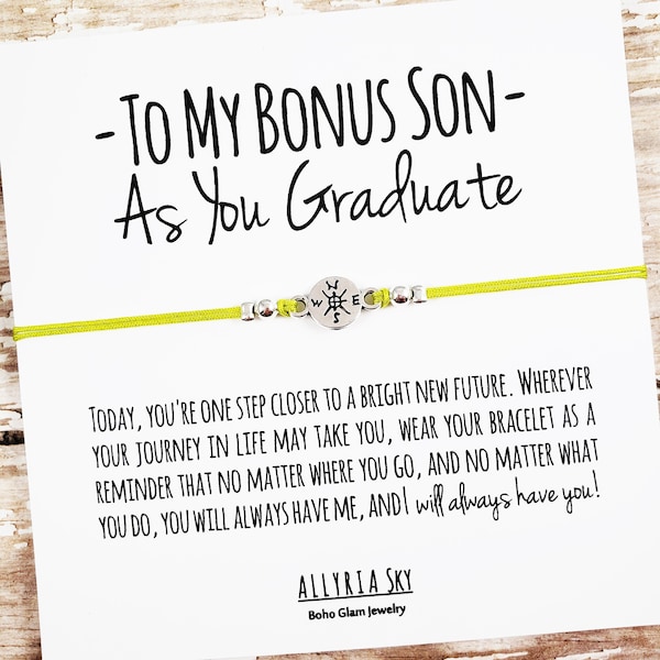 Gift Bracelet with "To My Bonus Son" Graduation Card | Bonus Son Graduation Gift | Stepson Graduation Gift | High School, College Graduate