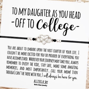 Bracelet cadeau avec carte fille « Aller à l'université », cadeau mère fille, remise des diplômes, rentrée des classes, étudiant de première année, tu me manques, appelez votre maman