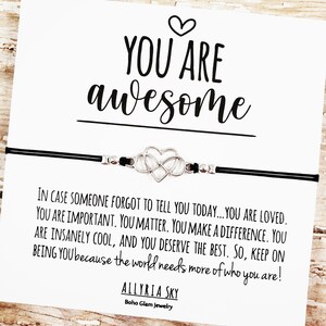 Bracelet de l'amitié avec carte « You Are Awesome », vous êtes important, vous aimez, je pense à vous, cadeau meilleur ami, soutien, cadeau d'encouragement