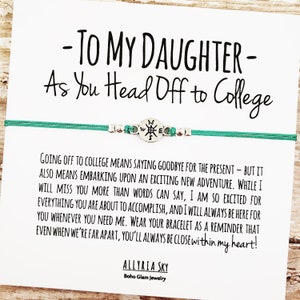 Bracelet cadeau de l'amitié avec carte « Aller à l'université » pour fille, cadeau fille, remise des diplômes, deuxième cycle du secondaire, étudiant de première année, au revoir, tu me manques