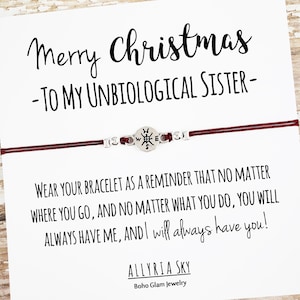Unbiological Sister Friendship Bracelet with Merry Christmas Card | Unbiological Sister, Soul Sister, Best Friend Christmas Gift