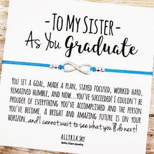 Bracelet cadeau avec carte de graduation sœur, cadeau de graduation sœur, grande petite graduation, graduation sœur, lycée, diplôme universitaire