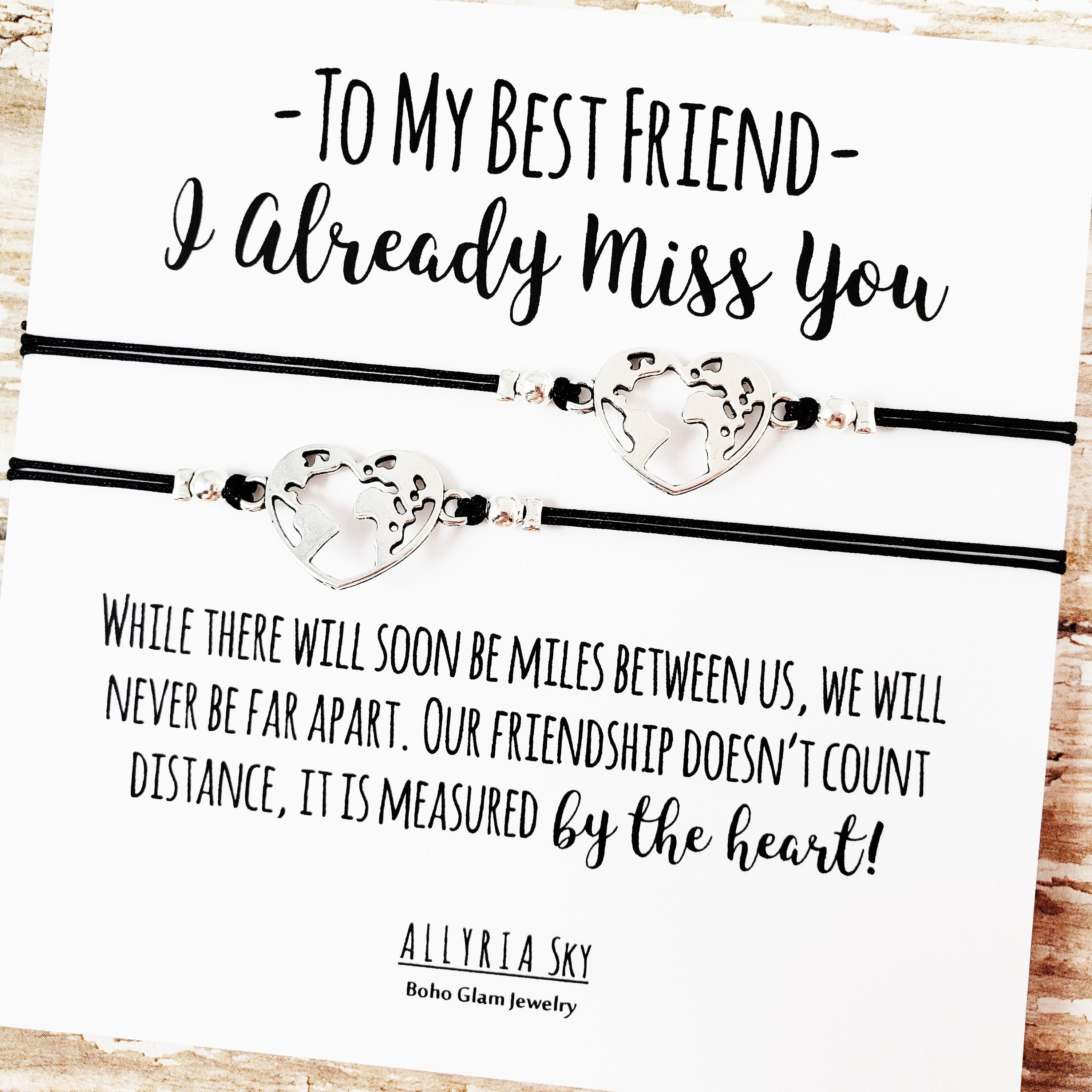 Set of Two Best Friend Bracelets | Already Miss You | World Heart Charm | Best Friend Gift | Moving, Going Away, Goodbye, Long Distance Gift