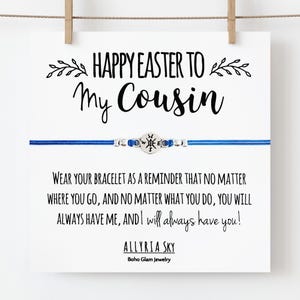 Bracelet cadeau avec carte « Joyeuses Pâques à ma cousine » | Panier cadeau de Pâques pour cousine, bracelet de cousine, cadeau de Pâques pour cousine, cousine de longue distance