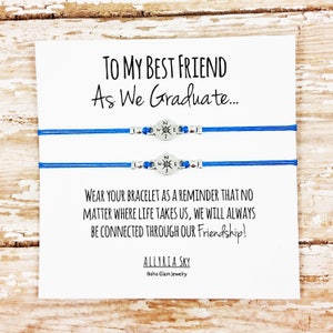 Set of Two Charm Friendship Bracelets with Graduation Card BFF, Best Friend Graduation Gift Jewelry Matching Bracelets For Graduate image 2