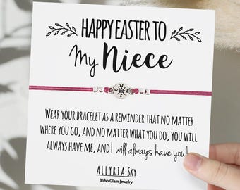 Pulsera de la amistad con tarjeta "Felices Pascuas a mi sobrina" / Pascua para sobrina, pulsera para sobrina, regalo de Pascua para tía y sobrina, canasta de Pascua para sobrina