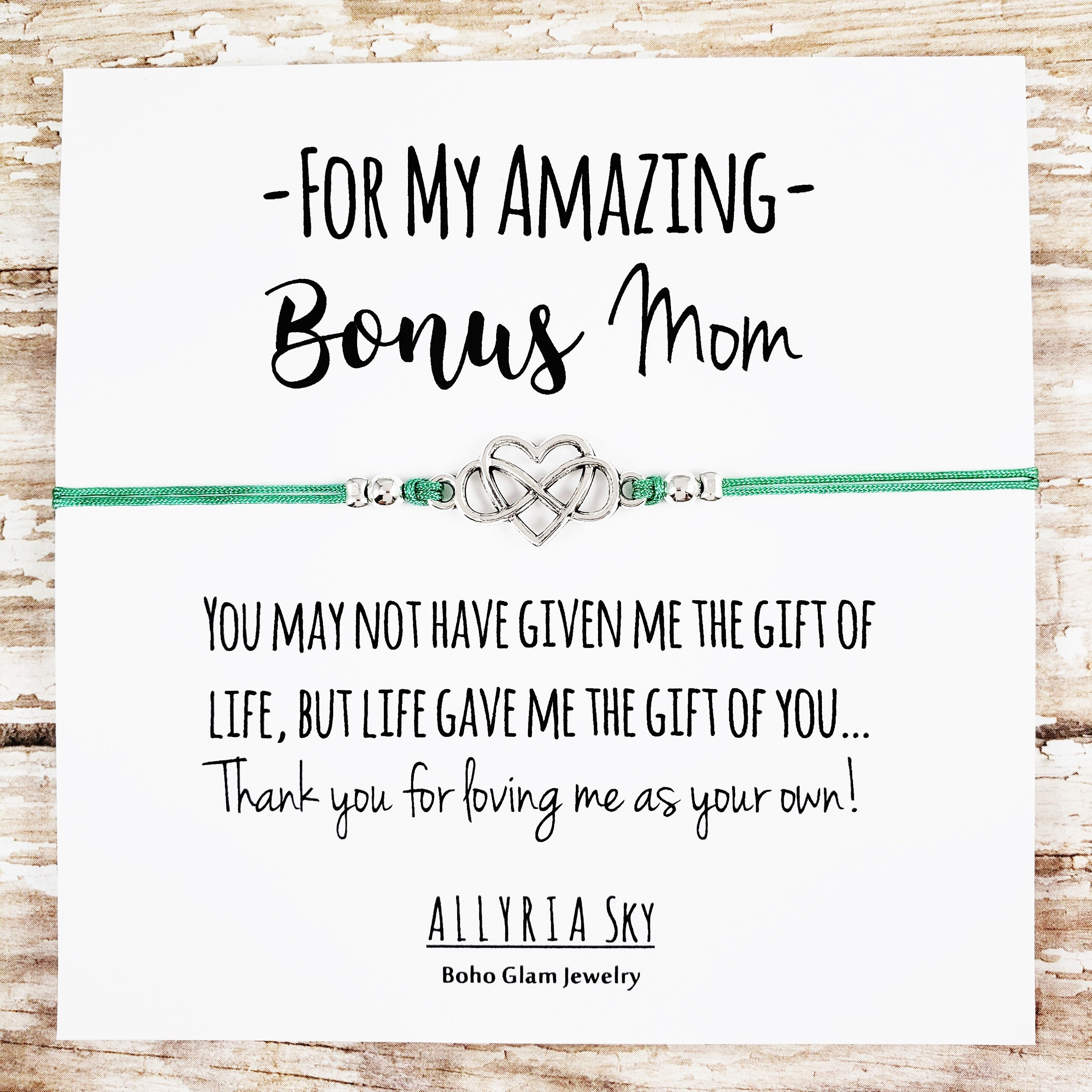 Charm Friendship Bracelet with Amazing Bonus Mom Card Bonus Mom Gift Bonus Mom Bracelet Bonus Mother Bonus Daughter Gift Stepmom Gift