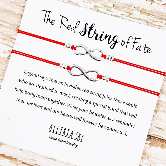 Set of Two Friendship Bracelets with "Red String of Fate" Card | Anniversary, Couples, Best Friend Gift Jewelry | For Her, Him, Soulmate