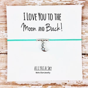 Silver Moon Charm Bracelet With I Love You to the Moon and Back Card Best Friend Bracelet Gift for Mom, Daughter Best Friend Gift image 2