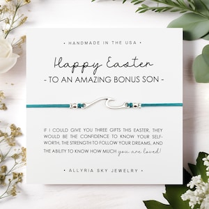 Bracelet cadeau fils en prime avec carte « Joyeuses Pâques », cadeau fils en prime, maman en prime, papa en prime, fils, cadeau belle-mère beau-fils, Pâques fils en prime