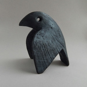 Ceramic sculpture "Raven", a figure of a raven, a collection of crows, ceramics Raku, a black bird,a sculpture for a garden,art,gift for him