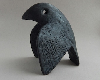 Ceramic sculpture "Raven", a figure of a raven, a collection of crows, ceramics Raku, a black bird,a sculpture for a garden,art,gift for him