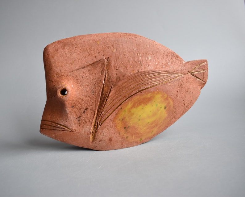 Ceramic sculpture Ancient fish, pottery Raku, clay fish, sculpture made of clay image 10