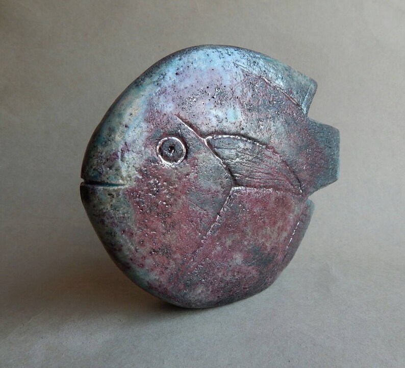 Ceramic sculpture Ancient fish pottery Raku clay Etsy