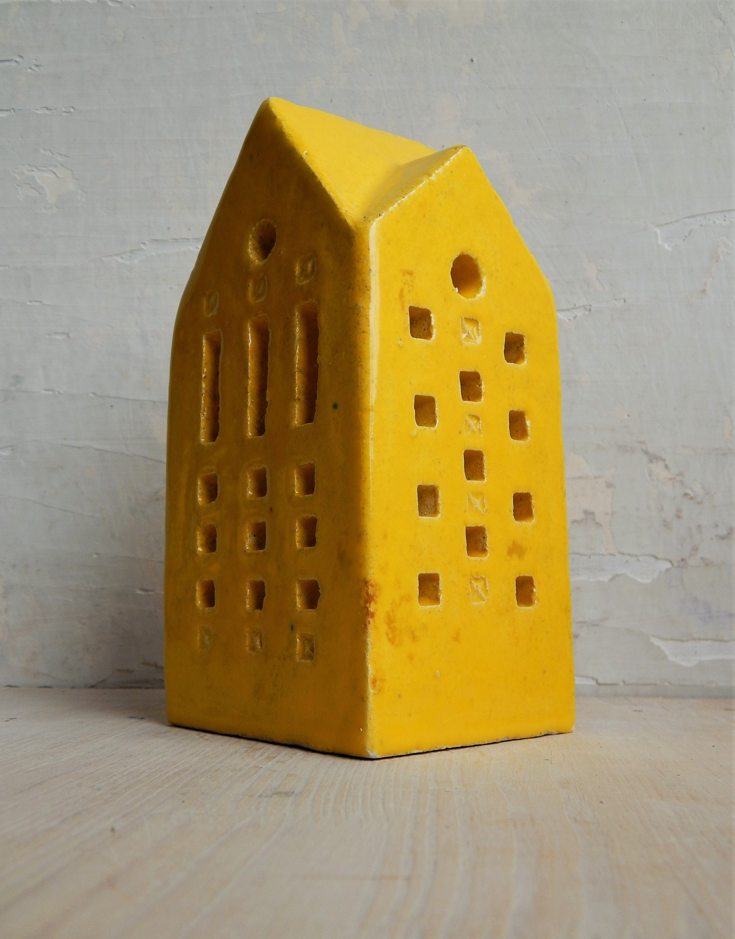 Ceramic house lamp yellow house ceramic sculpture Etsy