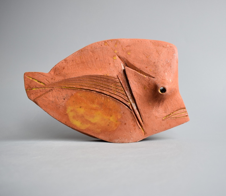 Ceramic sculpture Ancient fish, pottery Raku, clay fish, sculpture made of clay image 8