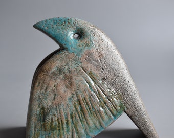 Ceramic sculpture "Blue Raven" , Raku ceramic , sculpture of crows, handmade ceramics, gift, figurine