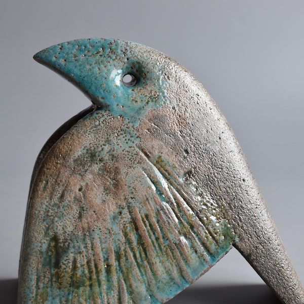 Ceramic sculpture "Blue Raven" , Raku ceramic , sculpture of crows, handmade ceramics, gift, figurine