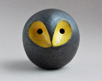 Owl-whistle, bird-whistle, ocarina, ethnica, folklore, yellow, minimalism, original gift, music, art and collecting, ceramics Raku, figurine