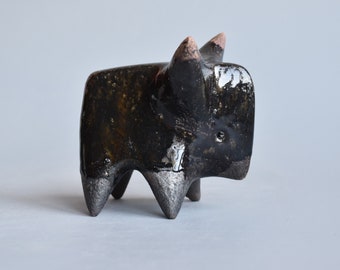 ceramic sculpture Buffalo,bull figurine,statuette,black bull,art collecting,clay figures,minimalism,animals