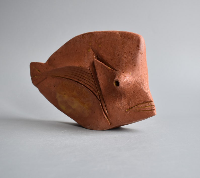 Ceramic sculpture Ancient fish, pottery Raku, clay fish, sculpture made of clay image 3