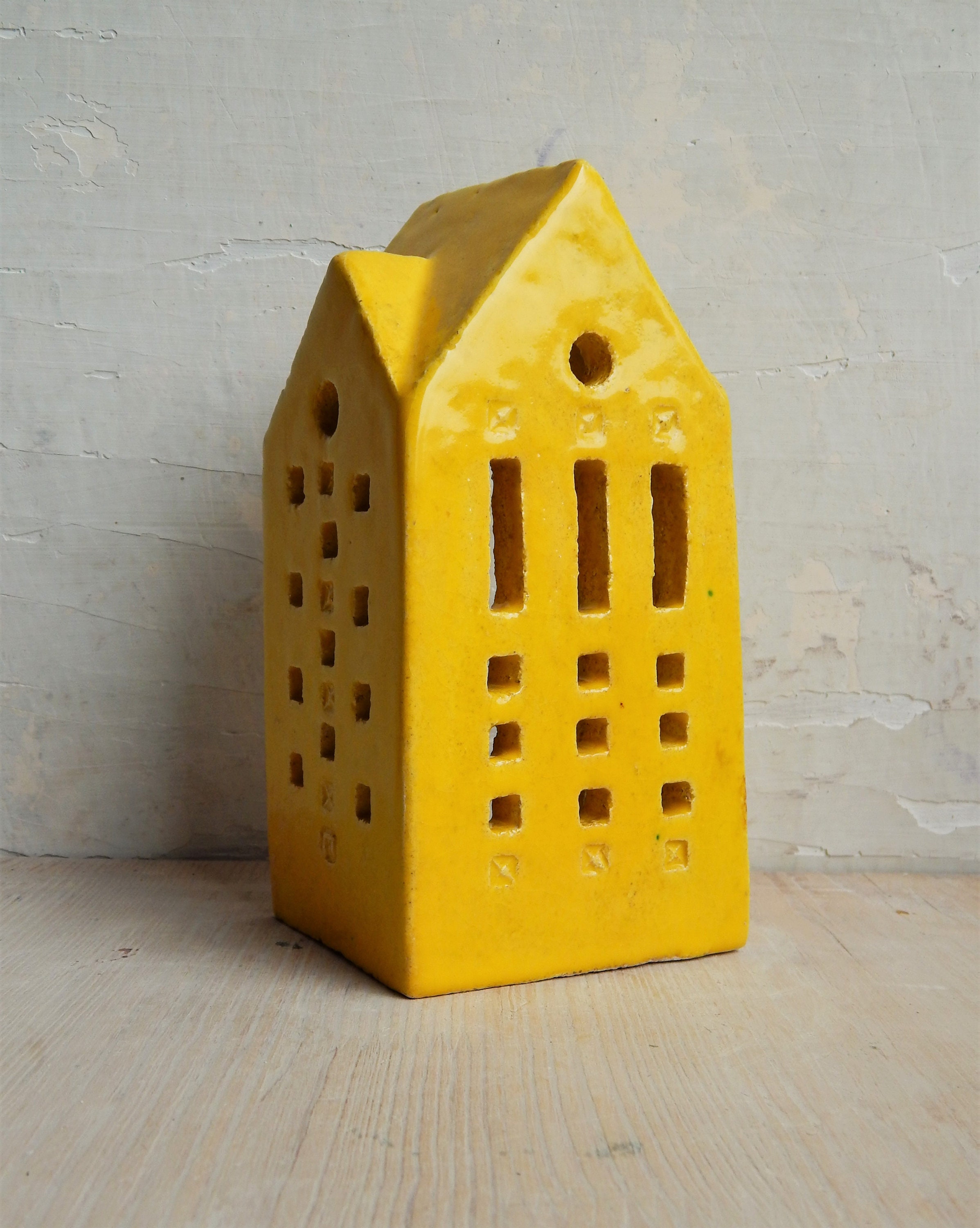 Ceramic house lamp yellow house ceramic sculpture Etsy