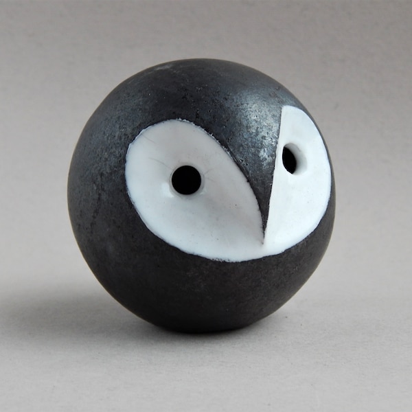 Owl-whistle, bird-whistle, ocarina, ethnica, folklore, white, minimalism, original gift, music, art and collecting, ceramics Raku, figurine