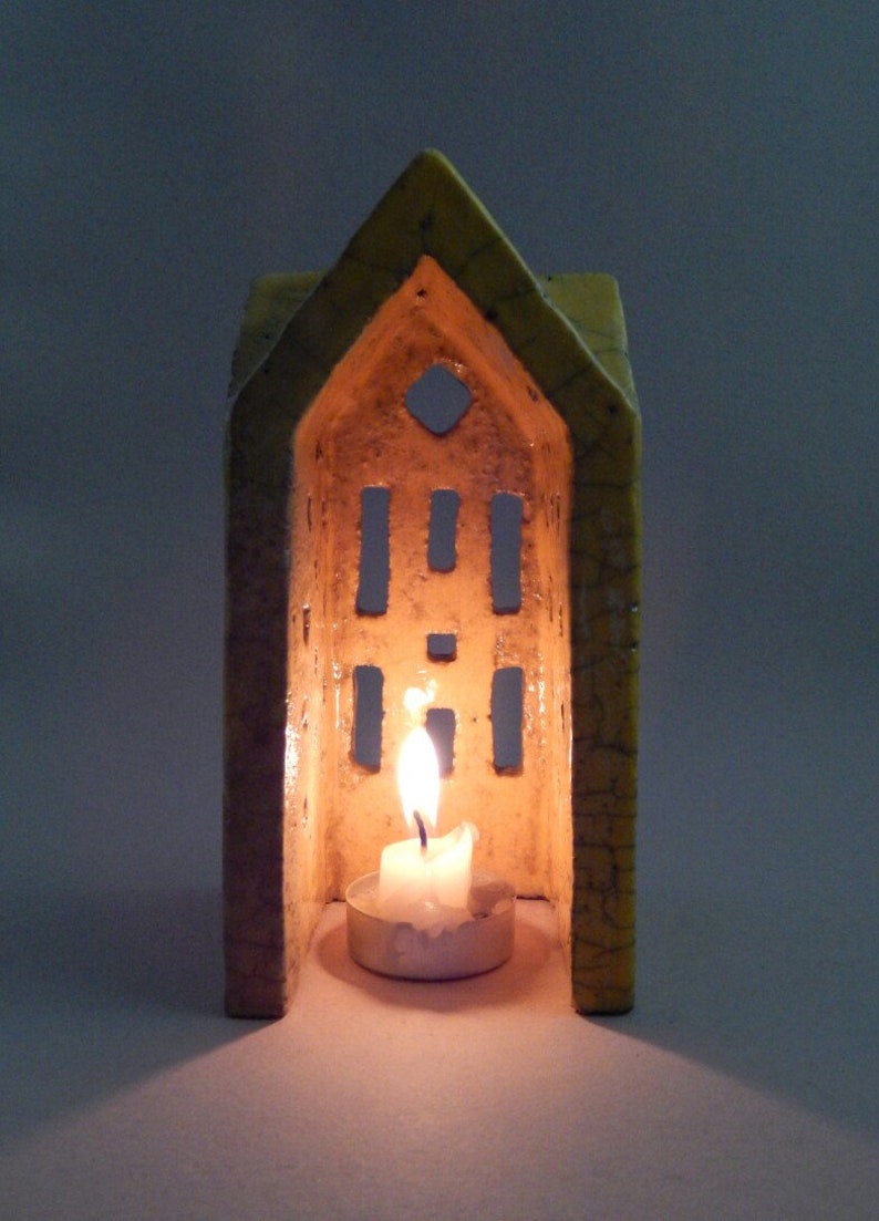 Ceramic house lamp yellow house ceramic sculpture Etsy