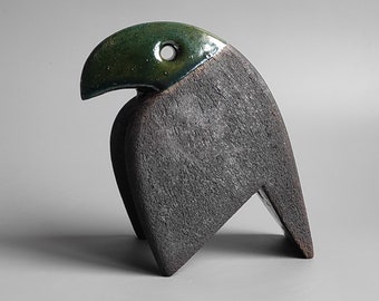 Ceramic sculpture "Blue Raven" , Raku ceramic , sculpture of crows, handmade ceramics, gift, figurine