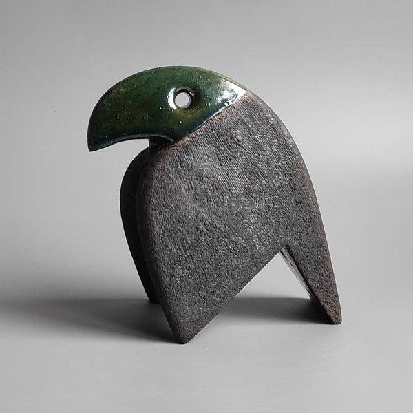 Ceramic sculpture "Blue Raven" , Raku ceramic , sculpture of crows, handmade ceramics, gift, figurine