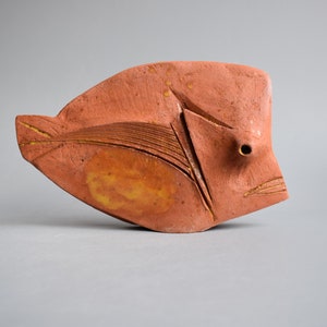 Ceramic sculpture Ancient fish, pottery Raku, clay fish, sculpture made of clay image 1