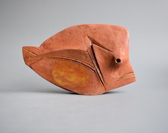 Ceramic sculpture "Ancient fish", pottery Raku, clay fish, sculpture made of clay