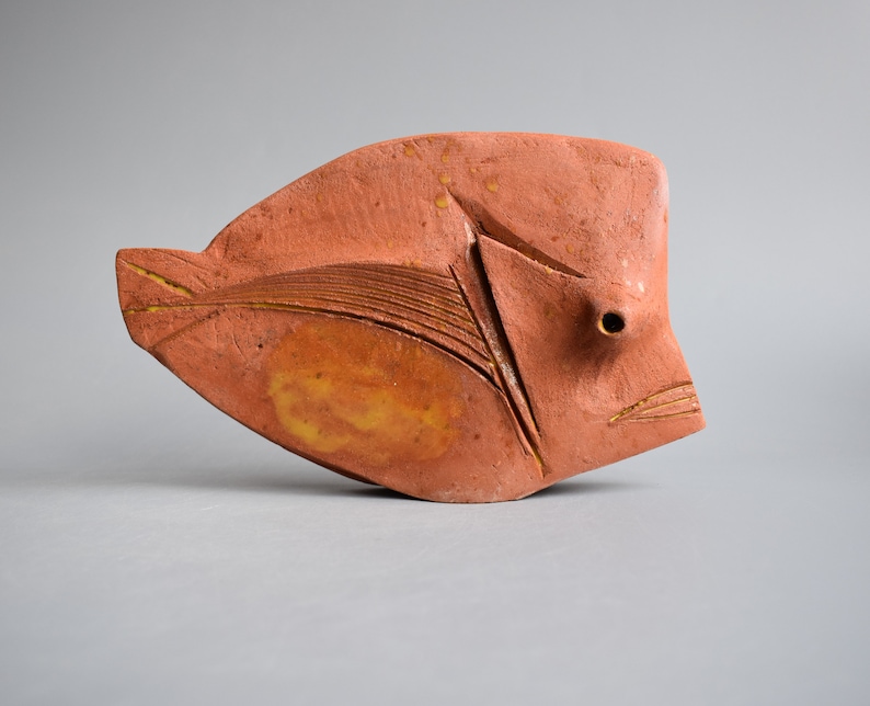 Ceramic sculpture Ancient fish, pottery Raku, clay fish, sculpture made of clay image 1