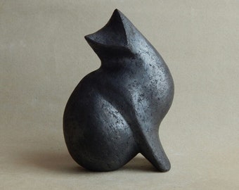 Ceramic sculptureBlack cat,cat figurine,cat collection,ceramicsRaku,pets,sculpture garden,art,collecting,gift for it