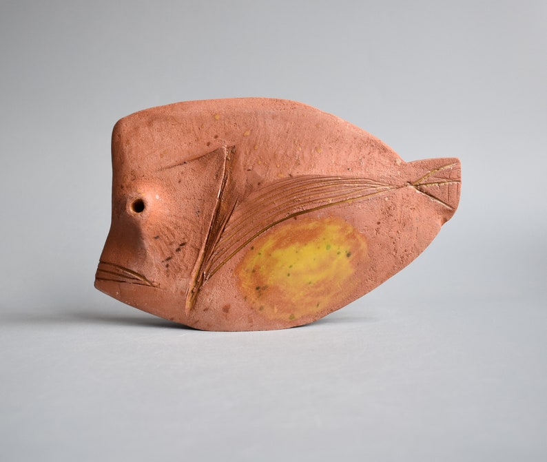 Ceramic sculpture Ancient fish, pottery Raku, clay fish, sculpture made of clay image 2