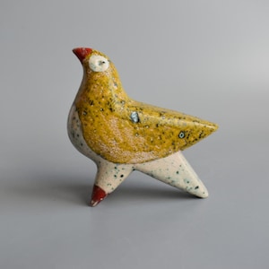 Ceramic figurine - bird, ceramic sculpture, green bird, original gift, birthday present, bright bird, mockingbird, Japanese ceramics, red