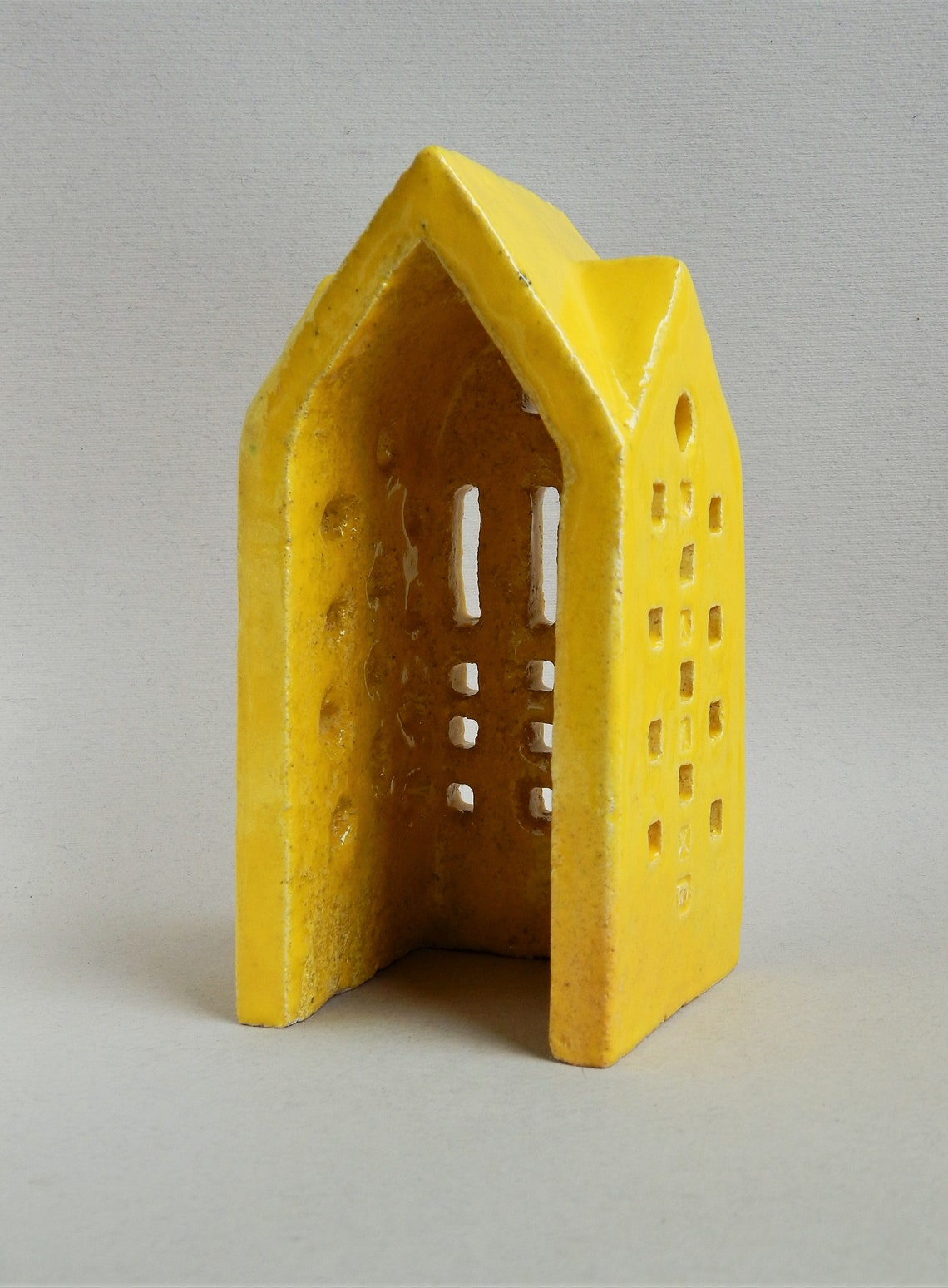 Ceramic house lamp yellow house ceramic sculpture Etsy