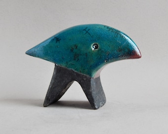 Ceramic sculpture "Blue Raven" , Raku ceramic , sculpture of crows, handmade ceramics, gift, figurine