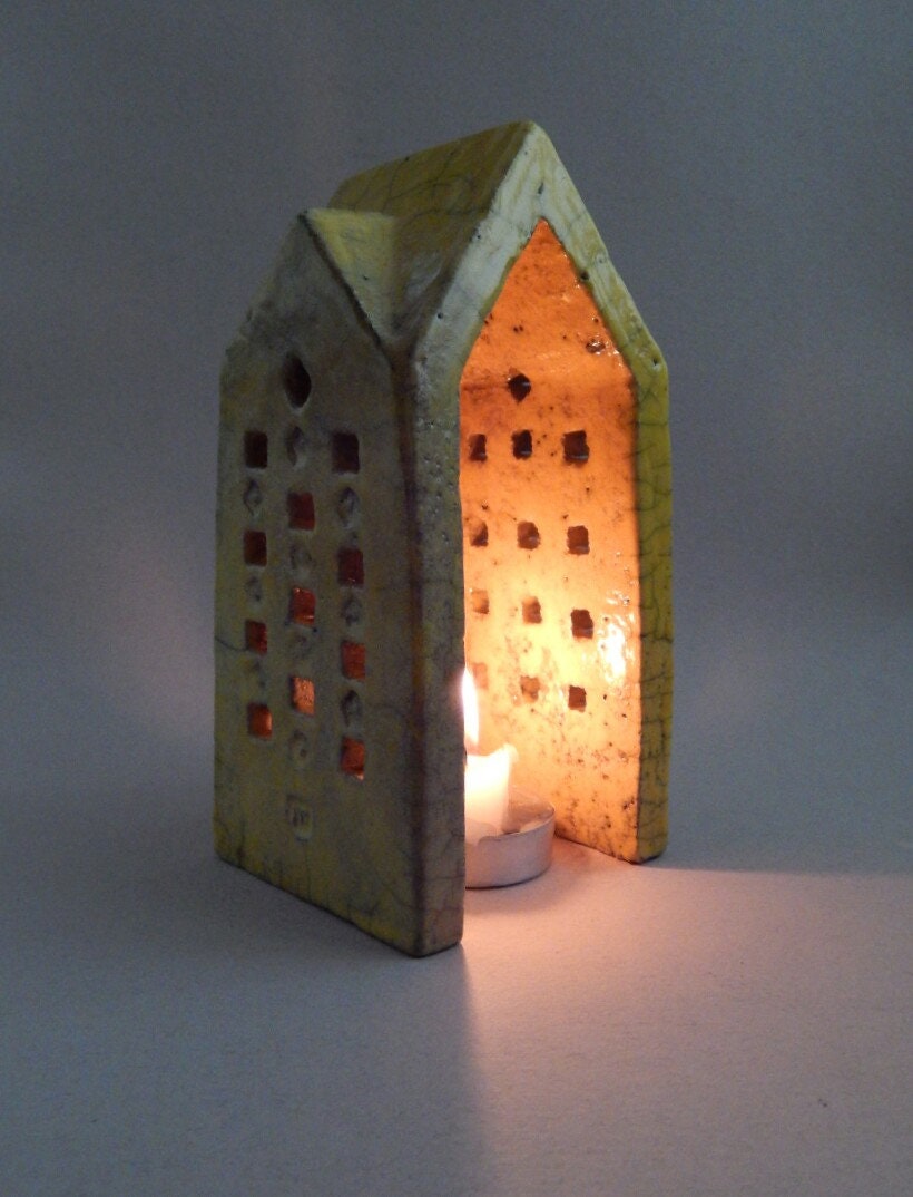 Ceramic house lamp yellow house ceramic sculpture Etsy