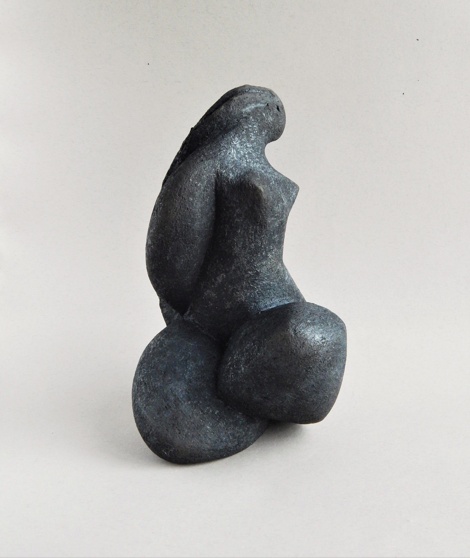 Ceramic Sculpture Bather Woman Sitting Figure Black Etsy