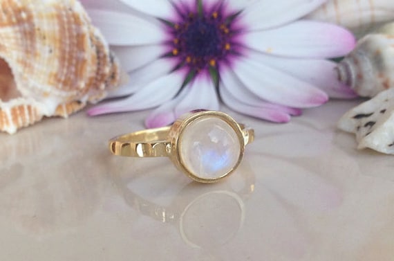 Rainbow Moonstone Ring Genuine Gemstone Gold Ring Gemstone Band