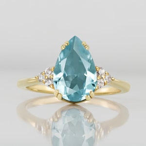 Aquamarine Ring - March Birthstone - Statement Ring - Gold Ring - Engagement Ring - Teardrop Ring - Cocktail Ring - Light Blue Ring