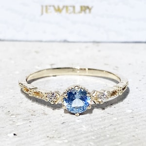 Aquamarine Ring - March Birthstone - Tiny Ring - Stacking Ring - Gold Ring - Dainty Ring - Bezel Ring - Gemstone Band - Delicate Ring