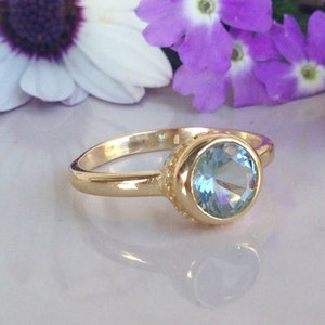 Aquamarine Ring - March Birthstone - Bezel Ring - Gold Ring - Gemstone Ring - Delicate Ring - Round Ring  - Simple Ring